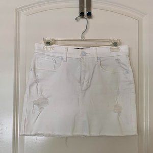 Express Mid Rise Ripped Straight Denim Mini Skirt